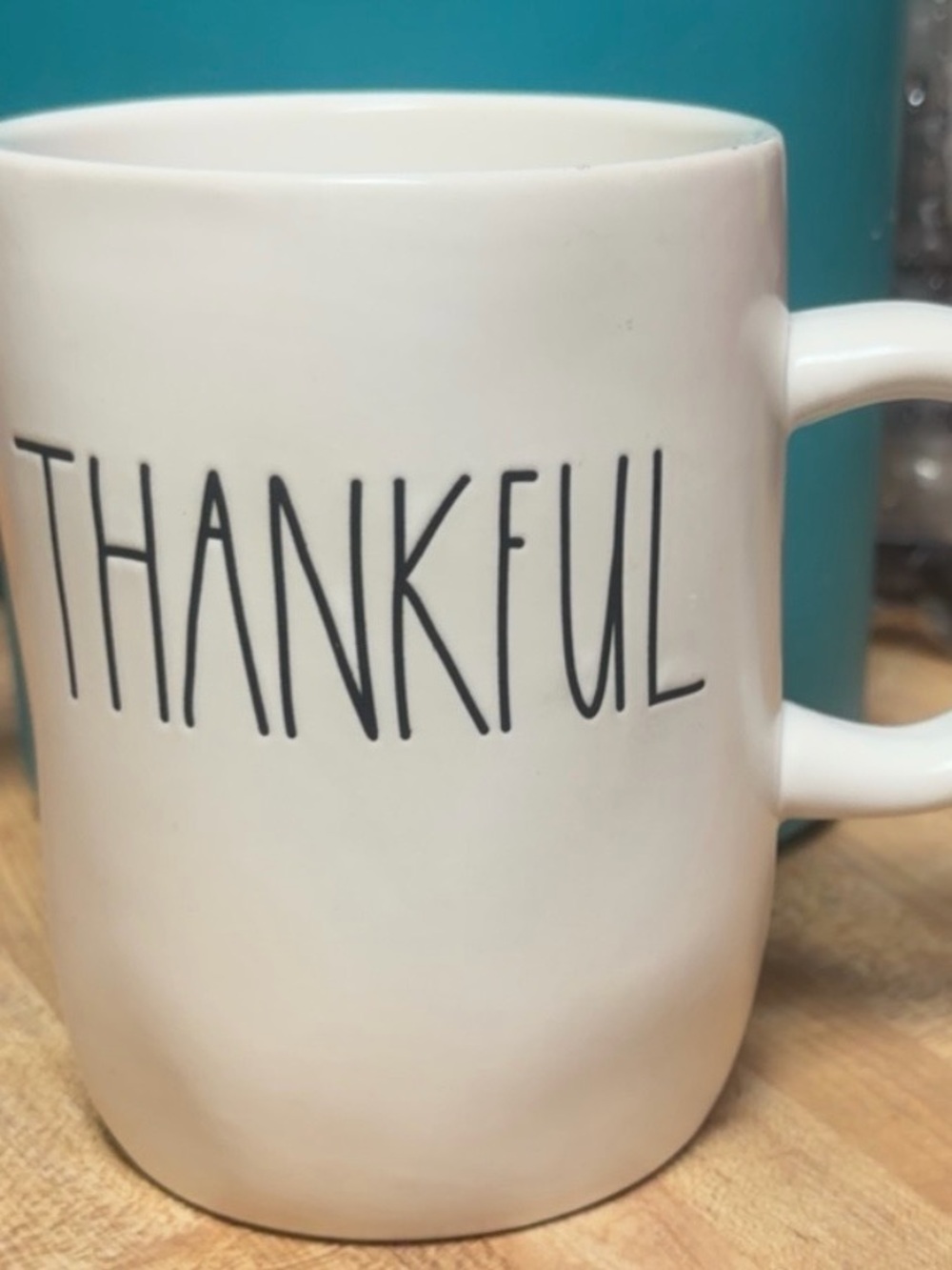Rae Dunn White Ceramic Mug with BLACK "THANKFUL" Lettering